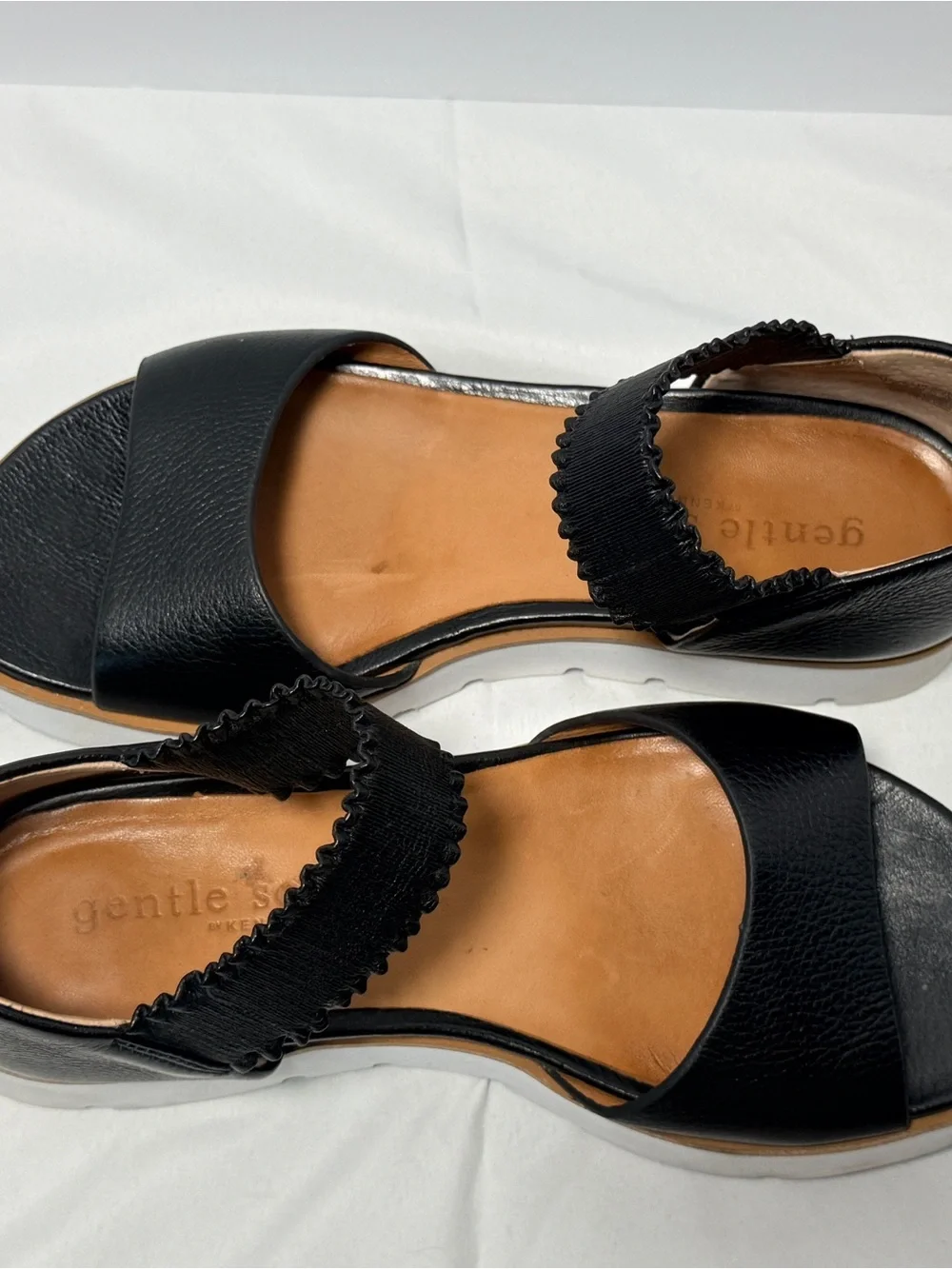 gentle souls Black Leather Platform Sandals with Tan Insole